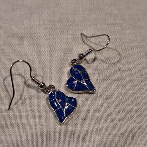 Blue Dangling Heart Earrings